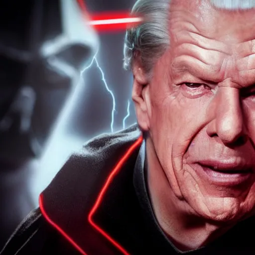 Image similar to vince McMahon revealing himself to be Darth sidious, realistic, very detailed, portrait, 8k, ultrarealism, photograph