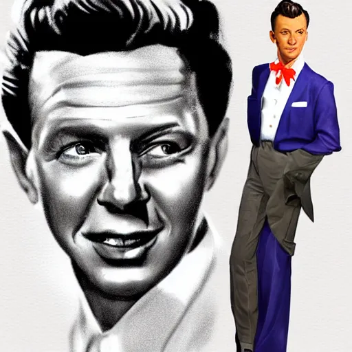 Image similar to perfect composition, subdued color palette, award-winning concept art, detailed digital painting, airbrushed, low contrast: costume design for young Frank Sinatra as a poor 1950s bartender. Volumetric cinematic lighting, great attention to perfect anatomy, special attention to posing, great attention to realistic facial expression, faithful cinematic color scheme, perfectly coherent. In the style of: Greg Rutkowski, Francis Bacon, Syd Mead, Norman Rockwell, Beksinski, Edward Hopper, James Gilleard, Ilya Kuyshinov, WLOP, Stanley Artgerm, Takato Yamamoto, and James Jean.