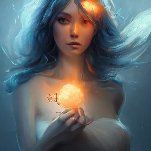 Prompt: A friendly wisp, digital painting, lots of details, extremely detailed, 4k, intricate, brush strokes, Artgerm, Christopher Balaskas, Bastien Lecouffe-Deharme