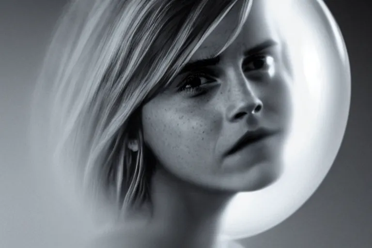 Image similar to emma watson's face in a lightbulb, cinematic