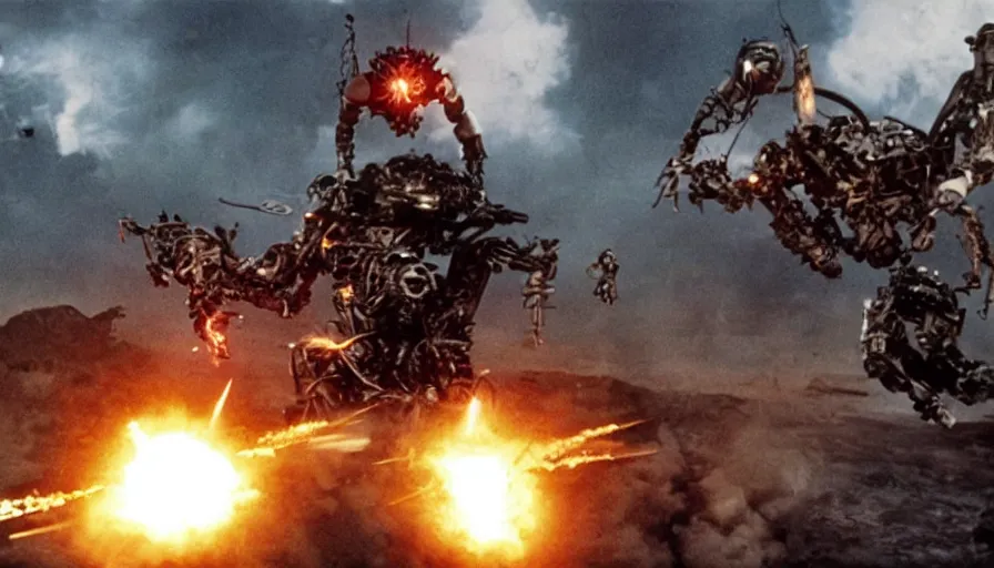 Image similar to big budget action movie about a nuclear missile and an atomic bomb ( ( and a demonic battle cyborg ) )