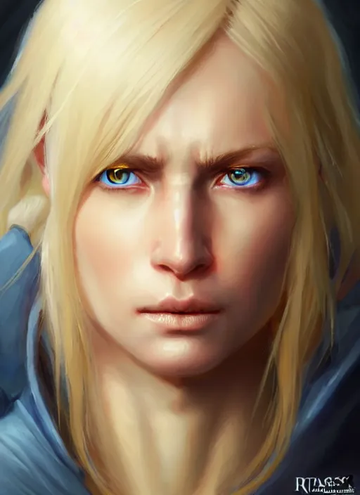 Prompt: a _ fantasy _ style _ portrait _ painting _ of shy white female paladin with blonde hair and blue eyes small smile, scar under left eye, holy oil _ painting _ unreal _ 5 _ daz. _ rpg _ portrait _ extremely _ detailed _ artgerm _ greg _ rutkowski _ greg