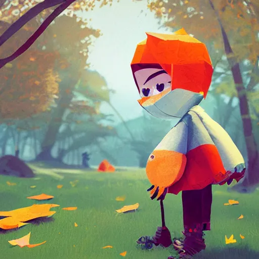 Prompt: 🍂 cute, illustration, digital art, inspired by tearaway, by greg rutkowski, sharp, masterpiece, highly detailed, photorealistic, octane render, 8 k, unreal engine 5, trending on artstation, vivid colors