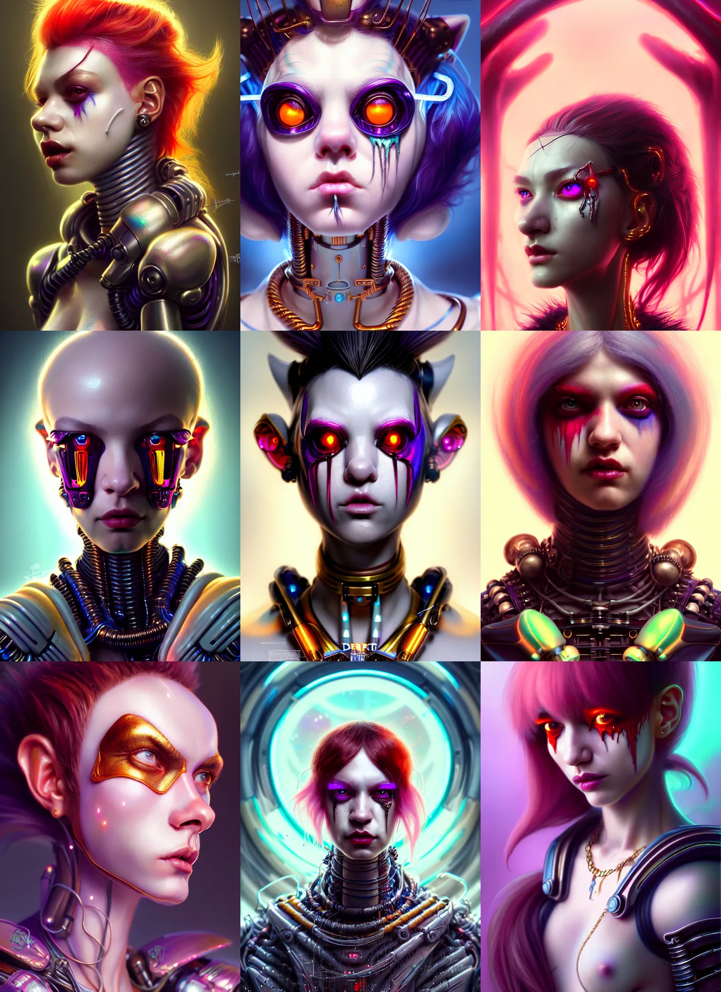 Prompt: disney weta portrait, soft lustrous beautiful biotech raver white emo clowncore twitch cyborg, rap bling, hi - fructose, sci - fi fantasy cyberpunk intricate decadent highly - detailed digital painting, octane render, artstation, concept art, smooth, sharp focus, illustration, art by artgerm, mucha, loish, wlop