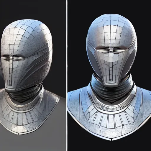 Image similar to hyperrealistic 3 d render of a bust of knight with futuristic fashion elements created by yuuki morita and ludvig holmen, brilliantly colored, kingdoms of ether, octane render, 3 d animated, unreal engine 5, volumetric lighting, hdr, studio lighting, smooth surface, 8 k