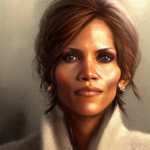 Prompt: portrait of maci holloway, first woman elected as president in usa, cold but beautiful, about 3 5 years old, highly detailed, mix of halle berry and julia roberts, artstation hd, deviantart, by artgem, greg rutkowski