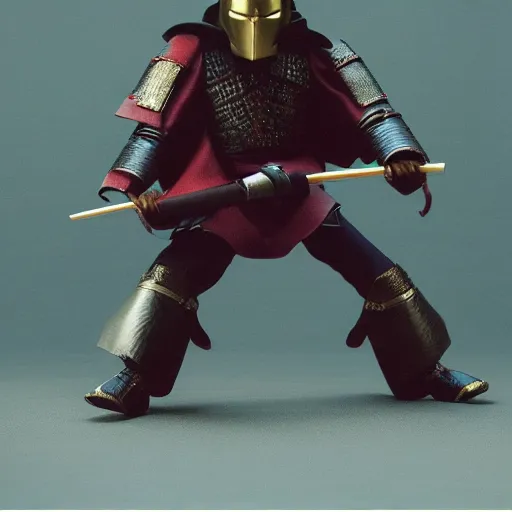 Image similar to cinematic film still MF Doom starring as a Samurai holding fire, Japanese CGI, VFX, 2003, 40mm lens, shallow depth of field,film photography