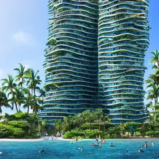 Prompt: atlantis, a beautiful underwater city square of surrounded by beautiful glistening skyscrapers covered in green lush kelp, futuristic googie style underwater architecture with lots of coral and sea kelp everywhere all over the exterior, the beautiful city square of atlantis with futuristic underwater machines bustling around, Bosco Verticale, concept art 8k resolution, warm sunlight shines down upon the city