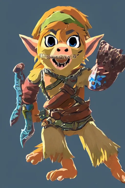 Image similar to a bokoblin from the legend of zelda breath of the wild, breath of the wild art style.