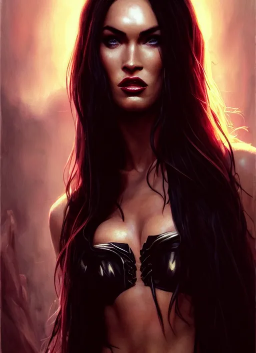 Image similar to portrait of megan fox as a evil demon with hornes, batwings, hell, jewelry, greek, dark, intricate, headshot, key visual, conceptart, ambient lighting, highly detailed, digital painting, artstation, concept art, sharp focus, by makoto shinkai and akihiko yoshida and greg manchess