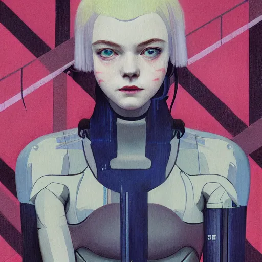 Prompt: Elle Fanning in Ghost in the Shell picture by Sachin Teng, asymmetrical, dark vibes, Realistic Painting , Organic painting, Matte Painting, geometric shapes, hard edges, graffiti, street art:2 by Sachin Teng:4