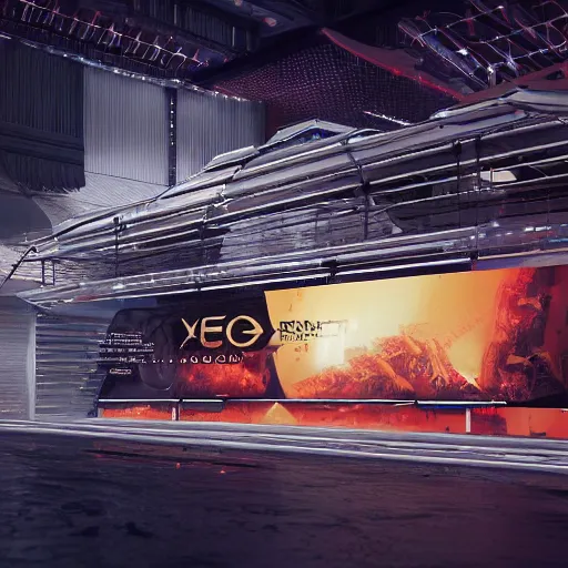 Image similar to sci-fi industrial crate structure y x o u on the coronation of napoleon painting and digital billboard in the middle, unreal engine 5, keyshot, octane, artstation trending, ultra high detail, ultra realistic, cinematic, 8k, 16k, in style of zaha hadid, in style of nanospace Michael Menzelincev, in style of Lee SOUDER, colors in style of the Blade Runner 2049, in plastic, dark, tilt shift,