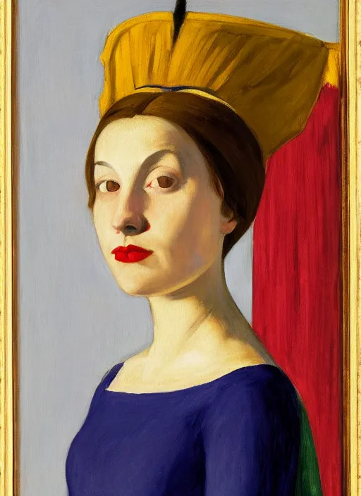 Prompt: portrait of young woman in renaissance dress and renaissance headdress, art by edward hopper