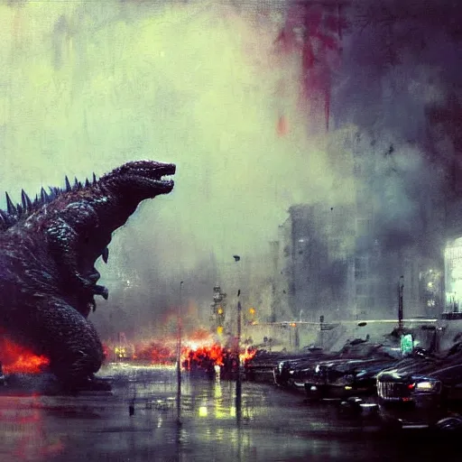 Image similar to godzilla painted by jeremy mann, highly derailed