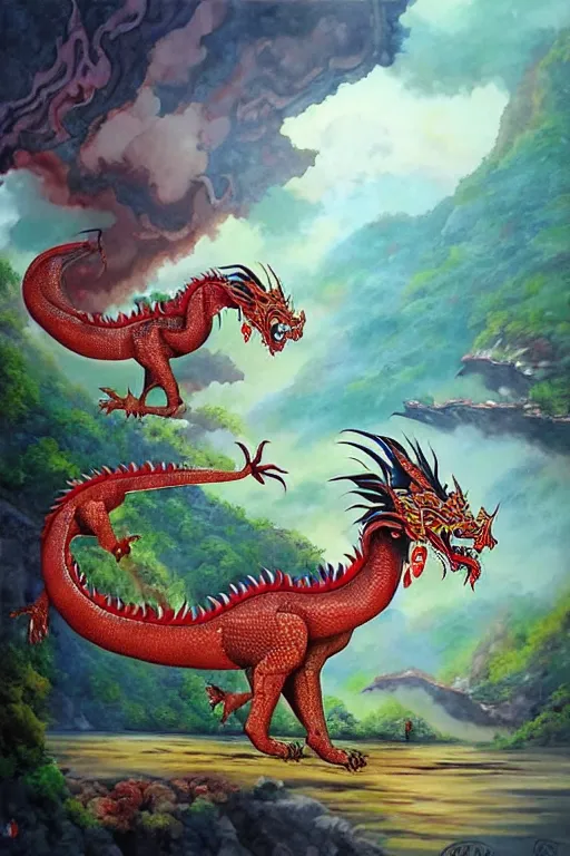 Image similar to thai dragon paintings by Chalermchai Kositpipat and Ghibli Studios