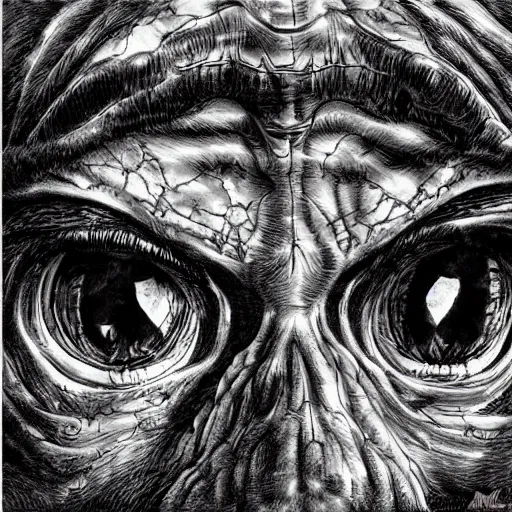 Prompt: the hills have eyes by kentaro miura, hyper-detailed