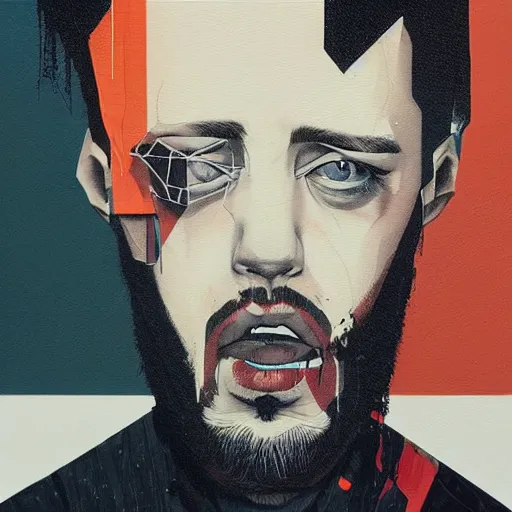 Image similar to the German rapper SIDO in a picture by Sachin Teng, dark vibes, Realistic Painting , Organic painting, Matte Painting, geometric shapes, hard edges, graffiti, street art:2 by Sachin Teng:4