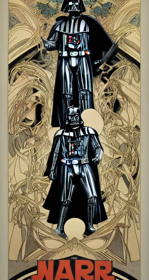 Image similar to Darth Vader , art nouveau by Alphonse Mucha