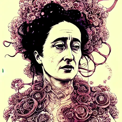 Image similar to portrait of rosa luxemburg painted in ian mcque style drawn by vania zouravliov and takato yamamoto, inspired by fractal flowers, intricate acrylic gouache painting, high detail, sharp high detail, artstation