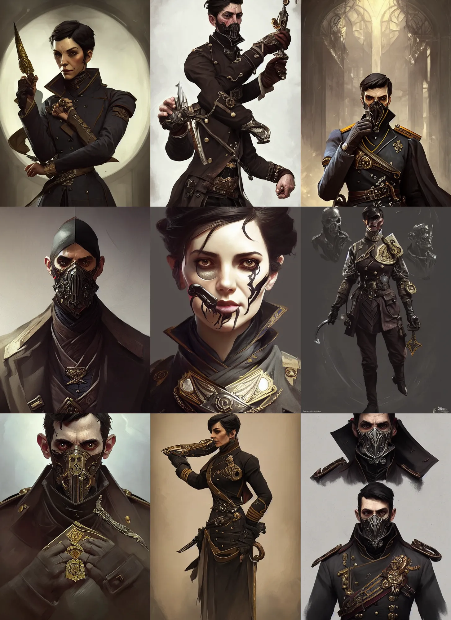 Prompt: characters from the game dishonored combined with the order 1 8 8 6, d & d, fantasy, intricate, elegant, highly detailed, digital painting, artstation, concept art, matte, sharp focus, illustration, hearthstone, art by artgerm and greg rutkowski and alphonse mucha