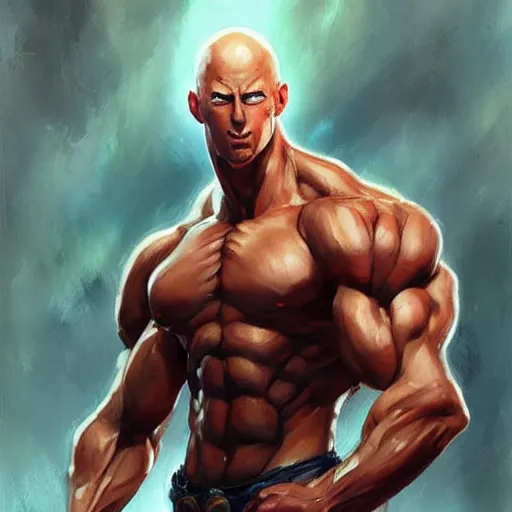 Prompt: muscular Saitama by Daniel Gerhartz, trending on ArtStation