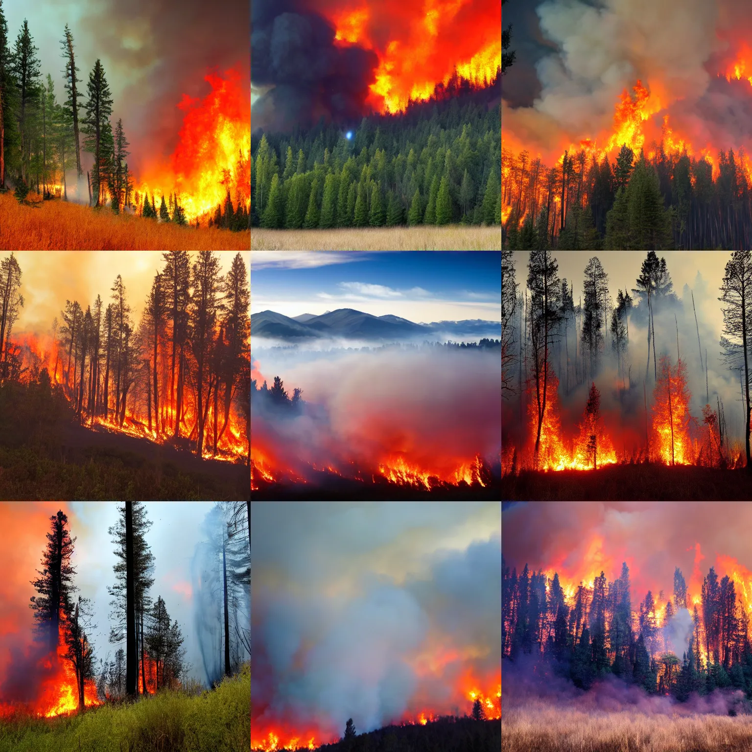 Prompt: A raging forest fire on the Windows desktop background, smoke, ash