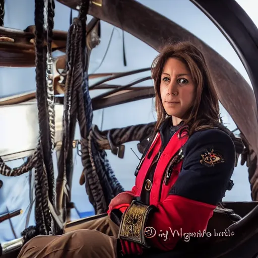 Image similar to interview with a female captain of the spanish pirates frigate, photo portrait, symmetry, awesome exposition, very detailed, highly accurate, professional lighting diffracted lightrays, 8 k, sense of awe