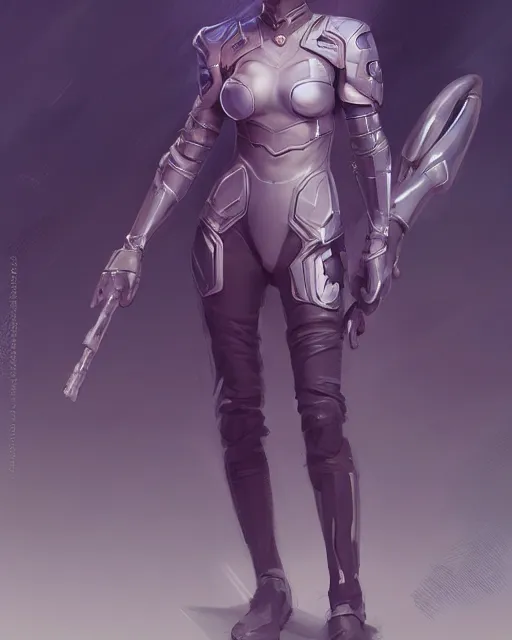 Image similar to concept art of a futurstic warior, wearing tight futurstic clothes, holding a futuristic weapon | | cute - fine - fine details by stanley artgerm lau, wlop, rossdraws, james jean, andrei riabovitchev, marc simonetti, and sakimichan, trending on artstation