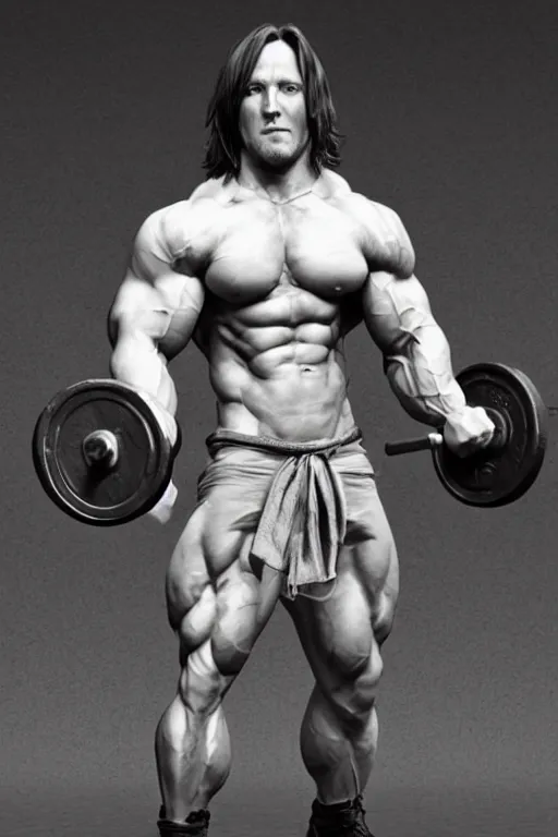 Image similar to Matthew Mercer is a jacked muscle builder gigachad, grayscale photography