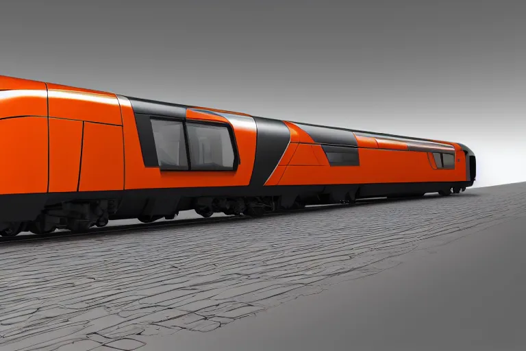 Image similar to cad design of futuristic train with orange details, solidworks, octane render, studio light, 3 5 mm