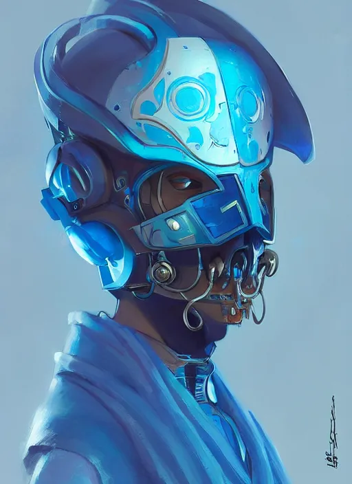 Image similar to concept art close up blue cyberpunk character with a smooth ornate mask, by shinji aramaki, by christopher balaskas, by krenz cushart