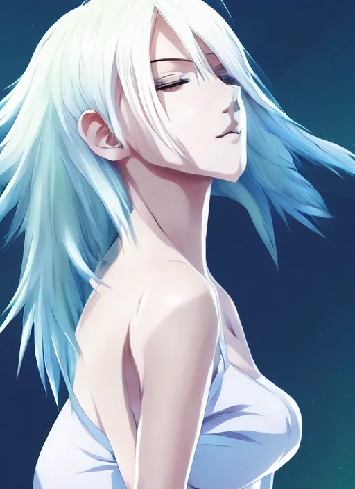 Image similar to cell shaded beautiful anime girl with white hair, full body | | anime key visual, official media, illustrated by wlop, moebius, studio ghibli, trending on pixiv, beautiful, clean linework, extreme detail