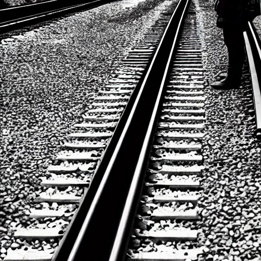 Image similar to while waiting for the train, i heard a noise coming from the tracks. i saw a hand reaching up, clawing at the platform's edge.