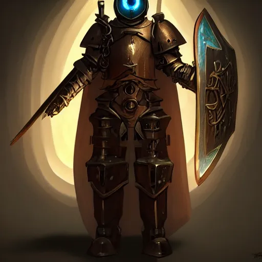 Prompt: beautiful warforged crusades construct wood steel holy cleric crusader runes warforged crusades tabard cloak divine knight shield, glowing eyes, intricate, elegant, highly detailed, digital painting, artstation, concept art, smooth, sharp focus, illustration, art by artgerm and greg rutkowski and alphonse mucha and loish and wlop