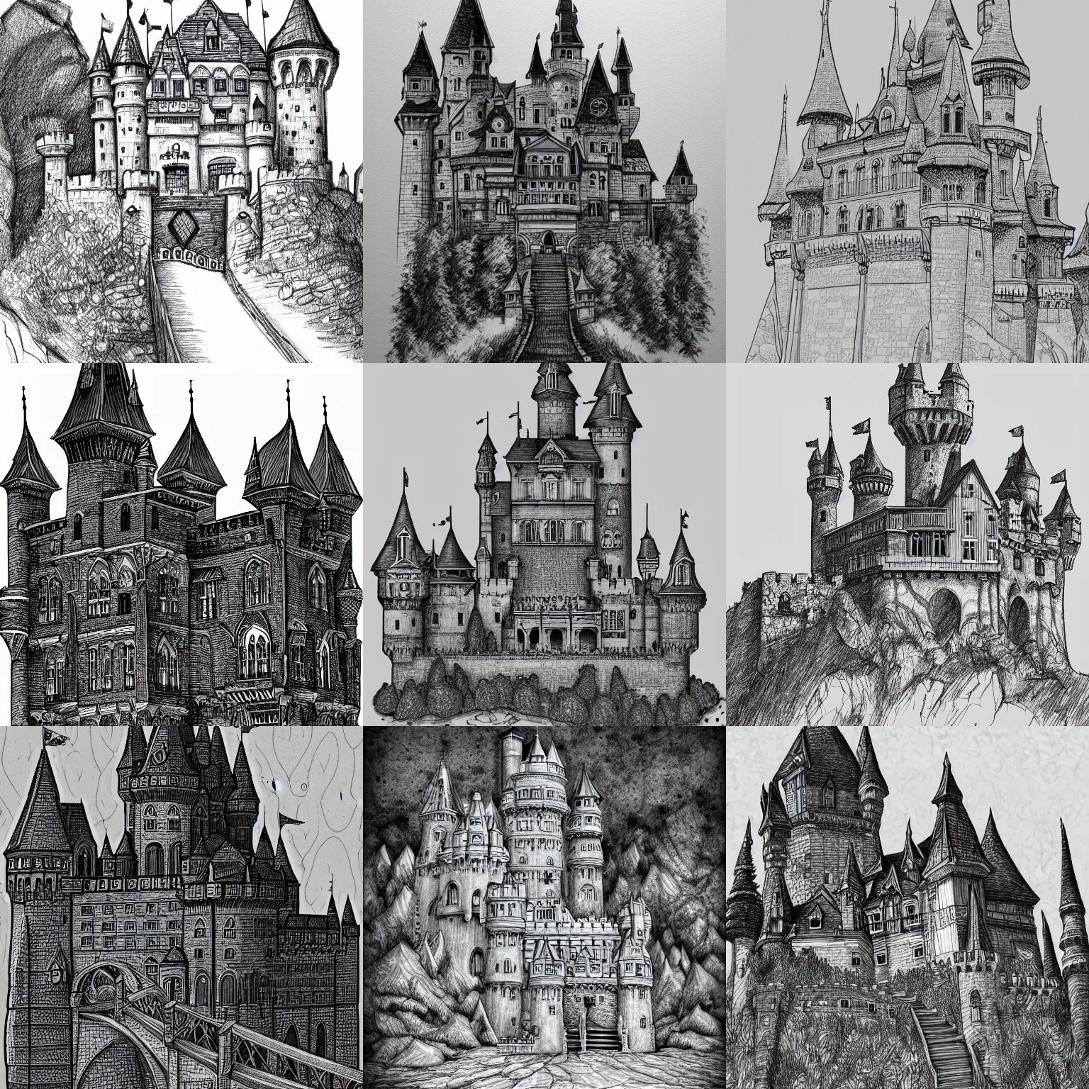 Prompt: beautiful aesthetic inspirational professional digital pen sketch of a castle, ultra detailed, fine details, trending on artstation, high quality paper