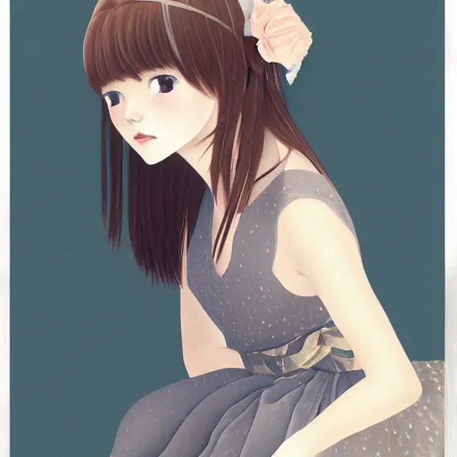 Image similar to young girl by makoto aida, detailed, illustration