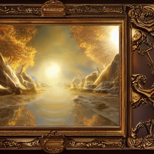 Image similar to a spell binding mirror, epic mystical background by Keith Thompson and Christopher Bretz, highly detailed, digital painting, HDRI, vivid colors, high contrast, 8k resolution, intricate, photorealistic, smooth