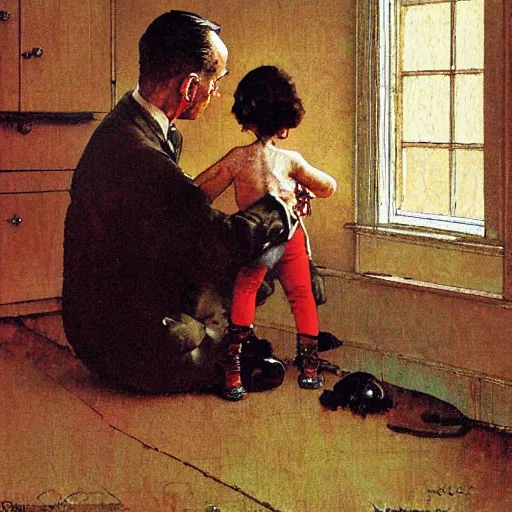 Prompt: lonely daddy painting by norman rockwell