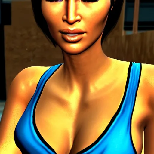 Image similar to close up of Kim Kardashian in GTA San Andreas, PlayStation 2 graphics, low quality 3D model