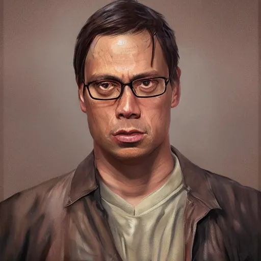 Prompt: hyper realistic, portrait of dwight shrute, ethnicity : samoan, painted by greg rutkowski, wlop, loish,