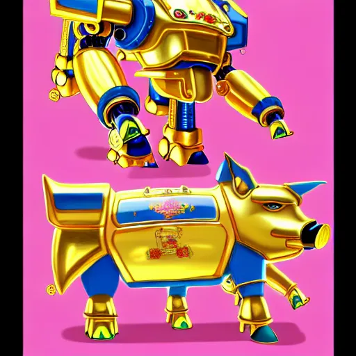 Image similar to 100 giant mecha pigs wearing gold crowns, anime style, art by YASUHIKO Yoshikazu and lisa frank, trending on Artstation