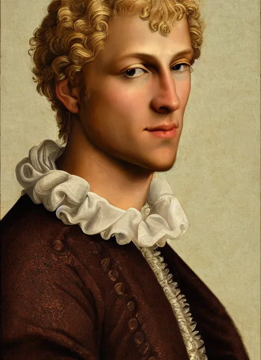 Image similar to portrait of a blond handsome man in renaissance style, High Res 8K,hyperdetailed