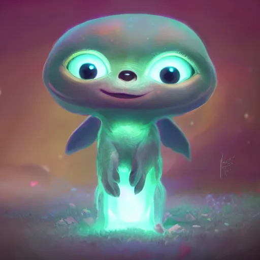 Prompt: adorable glowing creature, trending on artstation, cute, big eyes, matte painting, concept art, pixar, disney, highly detailed, cinematic composition, unreal engine, 3 d rendered in octane