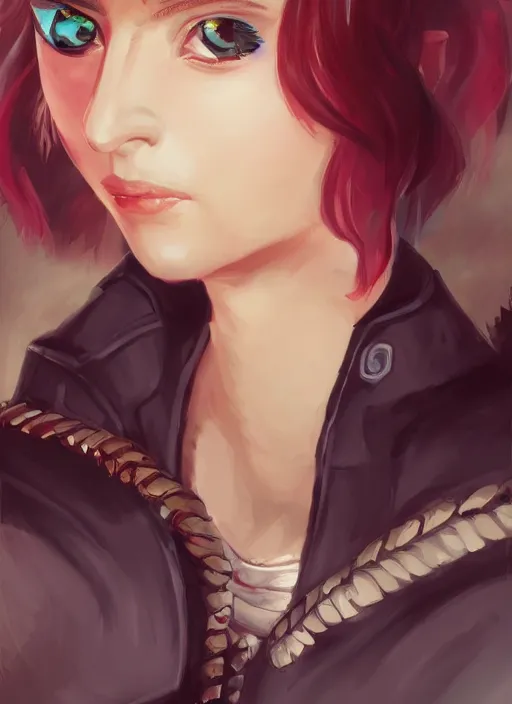 Image similar to full size persona, female sheriff, beauty small face by natalie portman, art by huyy nguyen, demon slayer rui fanart