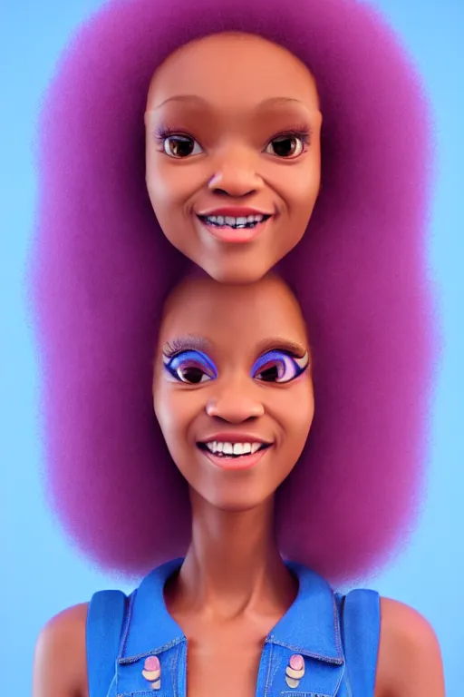 Prompt: a centered caricature render of a cute cool afro disco girl from the seventies, by dreamworks, by pixar, by viktoria gavrilenko, by leticia gillett, by lois van baarle, perfect face, 3 d, 8 k