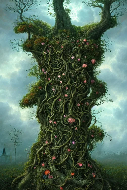 Image similar to a beautiful digital illustration painting of a detailed gothic fantasy vines and roots, blue mushrooms, flowers by benoit b. mandelbrot, steven belledin, martin johnson heade, lee madgwick, caspar david friedrich, and david rios ferreira. 8 k resolution trending on artstation concept art digital illustration