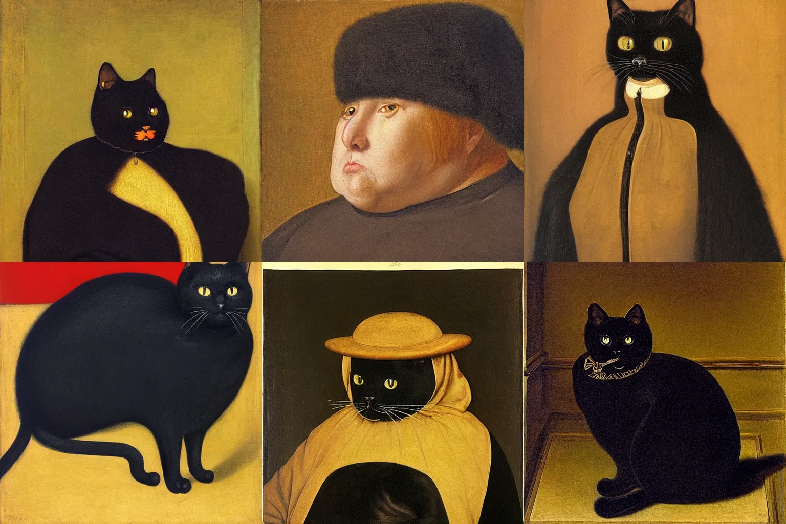 Prompt: portrait painting of a fat black cat by Jan van Eyck