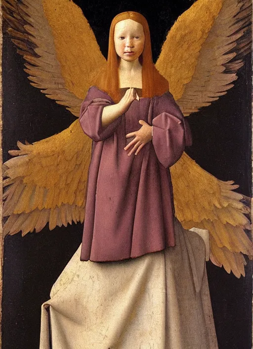 Image similar to angel wings, medieval painting by jan van eyck, johannes vermeer