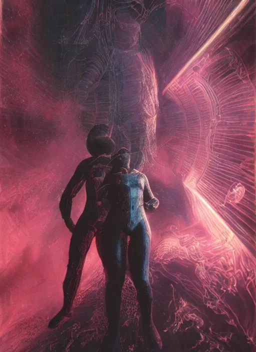 Image similar to astronaut in dark void underwater - complex and hyperdetailed technical suit design. reflection and dispersion materials. rays and dispersion of light. volumetric light. f / 3 2. noise film photo. flash photography. ultra realistic, 5 0 mm. poster by wayne barlowe, hajime sorayama aaron horkey, craig mullins