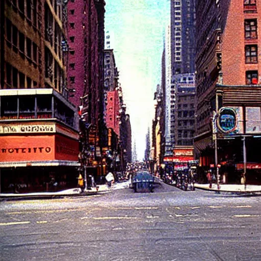 Prompt: Beautiful colored-photo cameraphone 1929 soft Photograph of 1990 New York city street